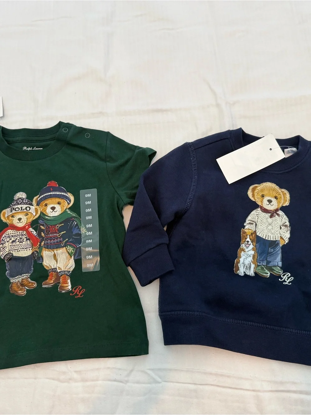 New boys Sz 9 months Polo Ralph Lauren Green Bear & Navy Bear Graphic